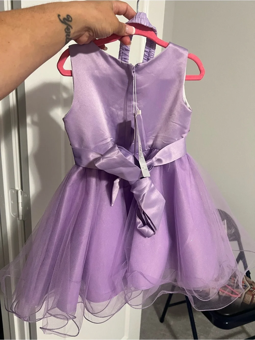 Girls Lavender Embroidered Tulle Party Dress with Bow